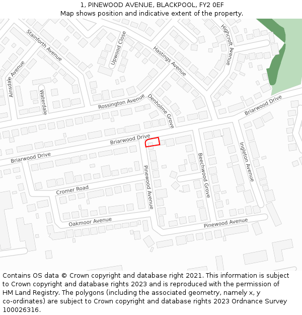 1, PINEWOOD AVENUE, BLACKPOOL, FY2 0EF: Location map and indicative extent of plot