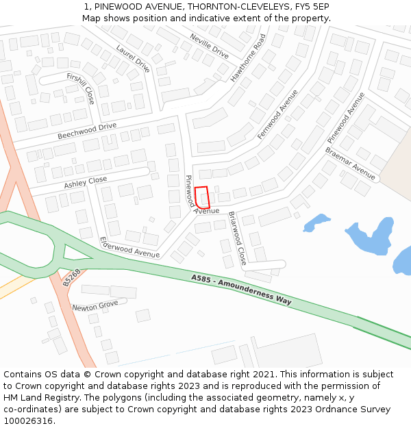 1, PINEWOOD AVENUE, THORNTON-CLEVELEYS, FY5 5EP: Location map and indicative extent of plot