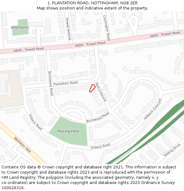 1, PLANTATION ROAD, NOTTINGHAM, NG8 2ER: Location map and indicative extent of plot
