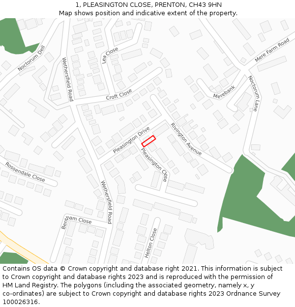 1, PLEASINGTON CLOSE, PRENTON, CH43 9HN: Location map and indicative extent of plot