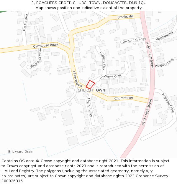 1, POACHERS CROFT, CHURCHTOWN, DONCASTER, DN9 1QU: Location map and indicative extent of plot