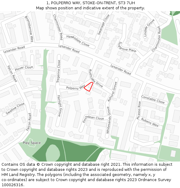 1, POLPERRO WAY, STOKE-ON-TRENT, ST3 7UH: Location map and indicative extent of plot