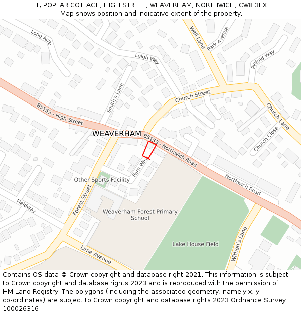 1, POPLAR COTTAGE, HIGH STREET, WEAVERHAM, NORTHWICH, CW8 3EX: Location map and indicative extent of plot