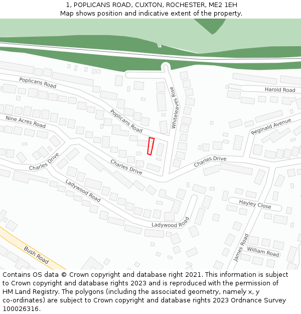 1, POPLICANS ROAD, CUXTON, ROCHESTER, ME2 1EH: Location map and indicative extent of plot