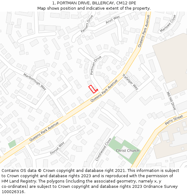 1, PORTMAN DRIVE, BILLERICAY, CM12 0PE: Location map and indicative extent of plot