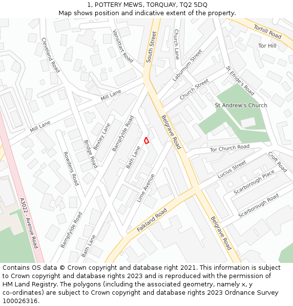 1, POTTERY MEWS, TORQUAY, TQ2 5DQ: Location map and indicative extent of plot