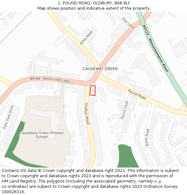 1, POUND ROAD, OLDBURY, B68 8LY: Location map and indicative extent of plot
