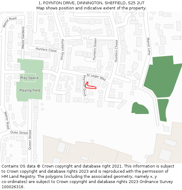 1, POYNTON DRIVE, DINNINGTON, SHEFFIELD, S25 2UT: Location map and indicative extent of plot
