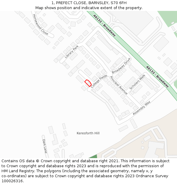 1, PREFECT CLOSE, BARNSLEY, S70 6FH: Location map and indicative extent of plot