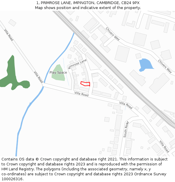 1, PRIMROSE LANE, IMPINGTON, CAMBRIDGE, CB24 9PX: Location map and indicative extent of plot