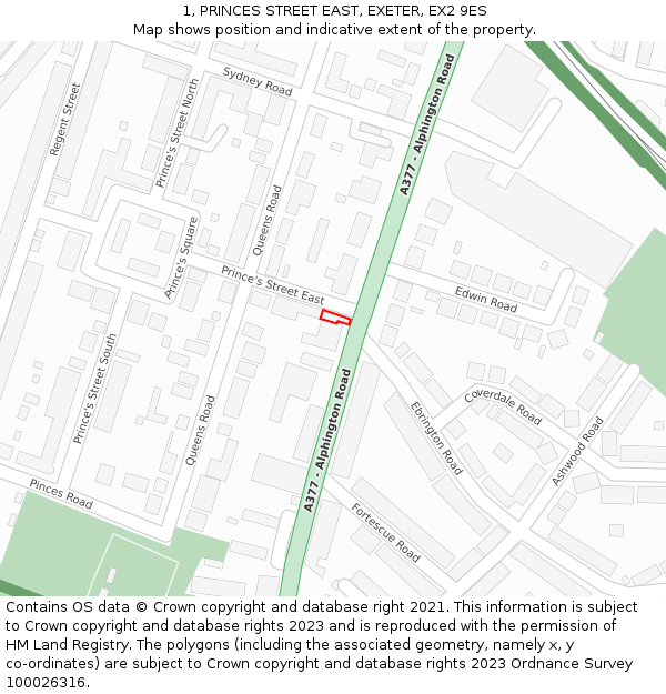 1, PRINCES STREET EAST, EXETER, EX2 9ES: Location map and indicative extent of plot