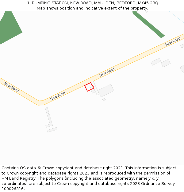 1, PUMPING STATION, NEW ROAD, MAULDEN, BEDFORD, MK45 2BQ: Location map and indicative extent of plot