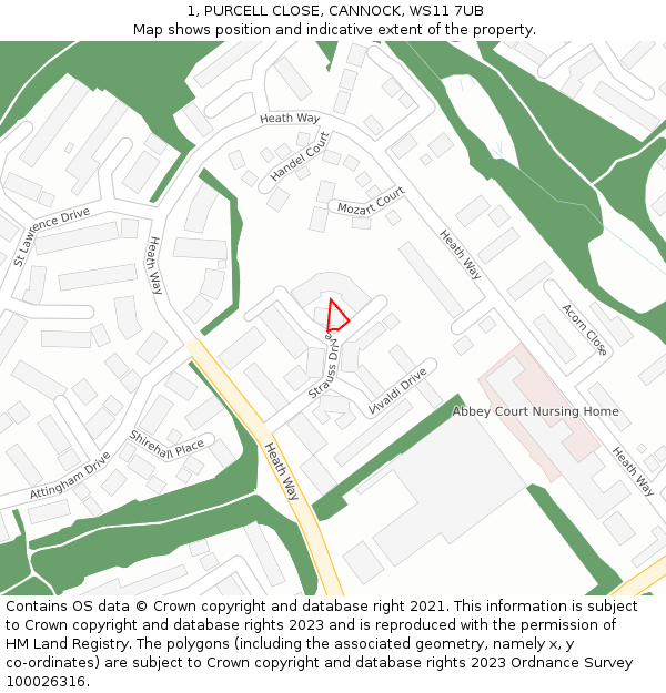 1, PURCELL CLOSE, CANNOCK, WS11 7UB: Location map and indicative extent of plot