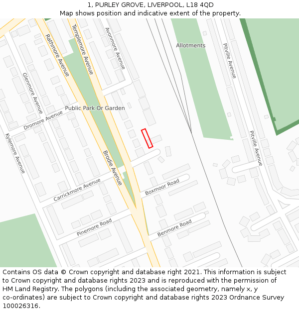 1, PURLEY GROVE, LIVERPOOL, L18 4QD: Location map and indicative extent of plot