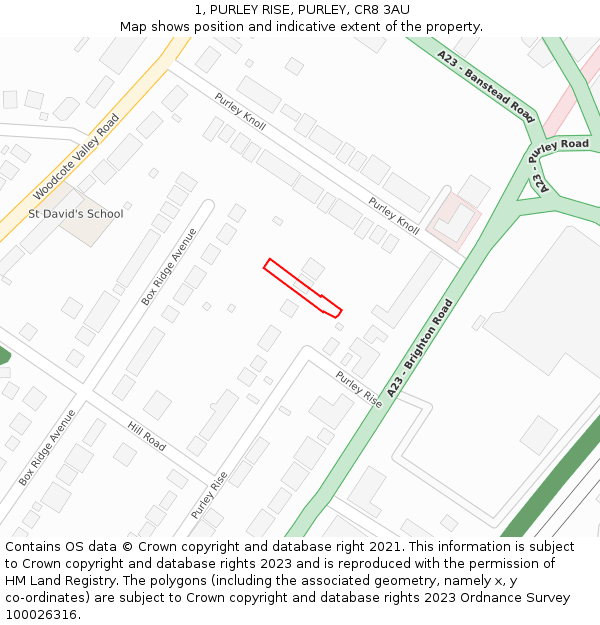 1, PURLEY RISE, PURLEY, CR8 3AU: Location map and indicative extent of plot