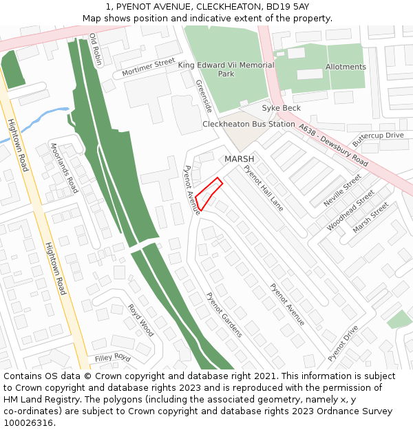 1, PYENOT AVENUE, CLECKHEATON, BD19 5AY: Location map and indicative extent of plot