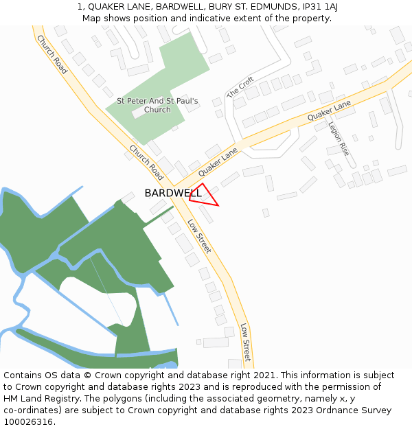 1, QUAKER LANE, BARDWELL, BURY ST. EDMUNDS, IP31 1AJ: Location map and indicative extent of plot