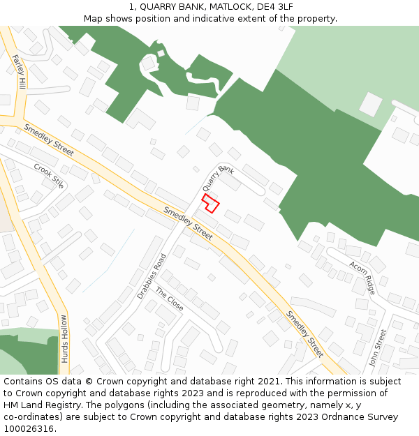 1, QUARRY BANK, MATLOCK, DE4 3LF: Location map and indicative extent of plot