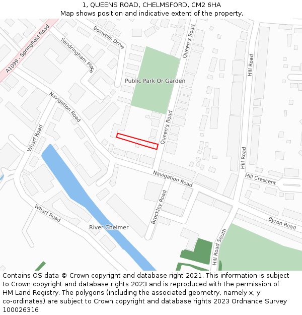 1, QUEENS ROAD, CHELMSFORD, CM2 6HA: Location map and indicative extent of plot