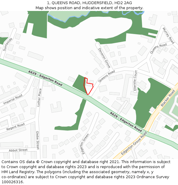 1, QUEENS ROAD, HUDDERSFIELD, HD2 2AG: Location map and indicative extent of plot