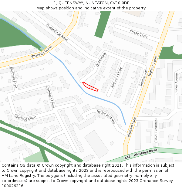 1, QUEENSWAY, NUNEATON, CV10 0DE: Location map and indicative extent of plot