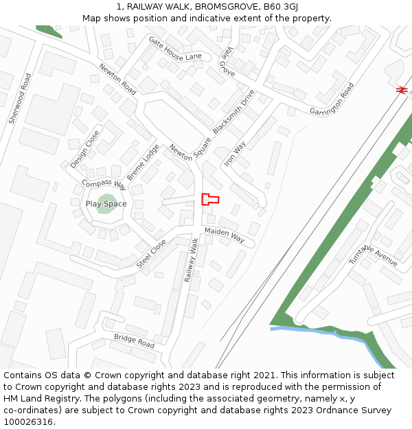 1, RAILWAY WALK, BROMSGROVE, B60 3GJ: Location map and indicative extent of plot
