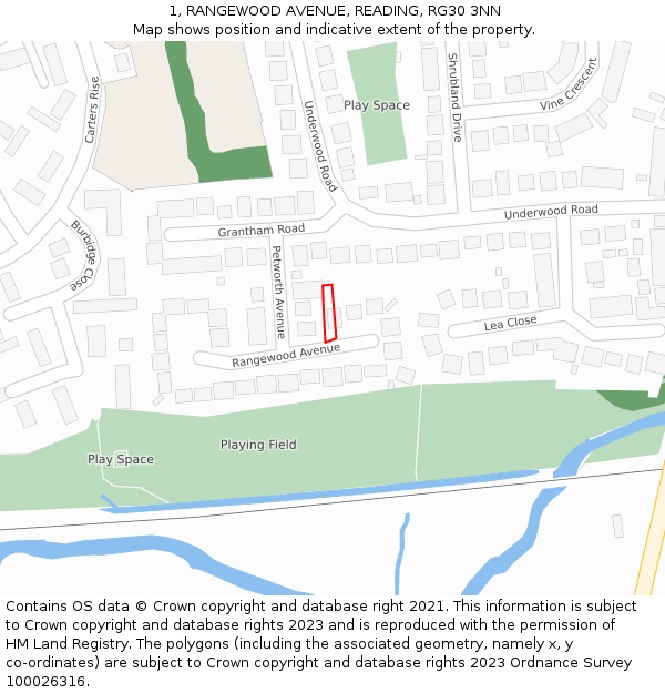 1, RANGEWOOD AVENUE, READING, RG30 3NN: Location map and indicative extent of plot