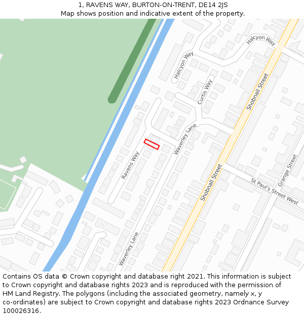1, RAVENS WAY, BURTON-ON-TRENT, DE14 2JS: Location map and indicative extent of plot
