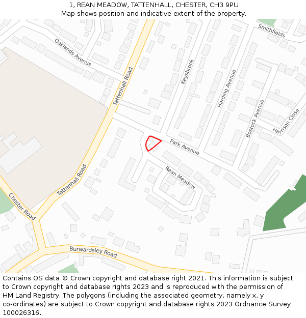 1, REAN MEADOW, TATTENHALL, CHESTER, CH3 9PU: Location map and indicative extent of plot
