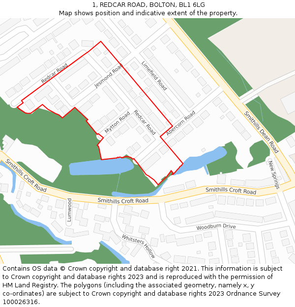 1, REDCAR ROAD, BOLTON, BL1 6LG: Location map and indicative extent of plot