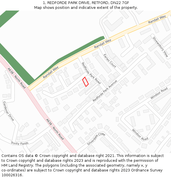 1, REDFORDE PARK DRIVE, RETFORD, DN22 7GF: Location map and indicative extent of plot