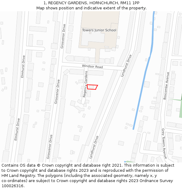 1, REGENCY GARDENS, HORNCHURCH, RM11 1PP: Location map and indicative extent of plot