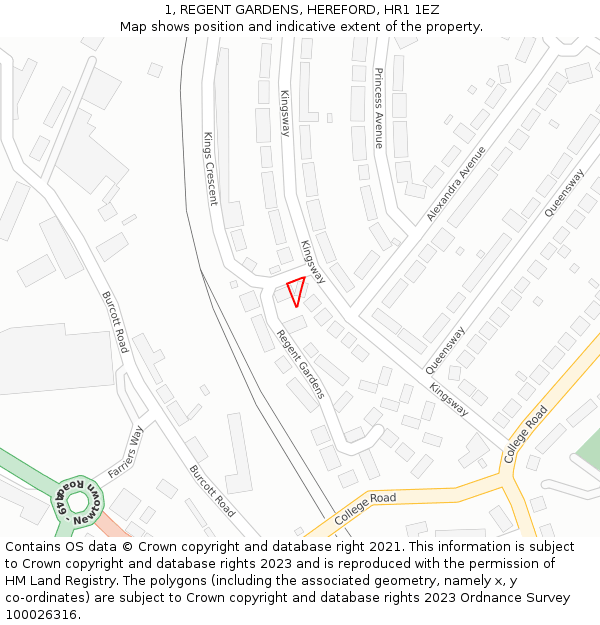 1, REGENT GARDENS, HEREFORD, HR1 1EZ: Location map and indicative extent of plot