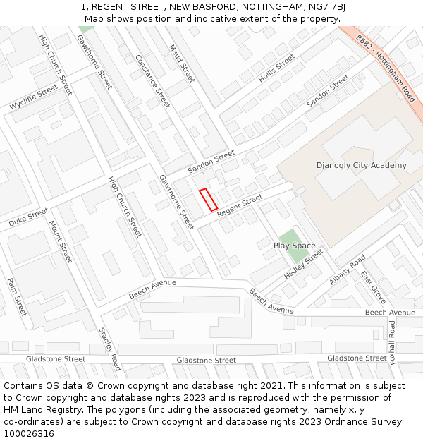 1, REGENT STREET, NEW BASFORD, NOTTINGHAM, NG7 7BJ: Location map and indicative extent of plot