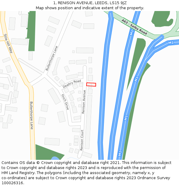 1, RENISON AVENUE, LEEDS, LS15 9JZ: Location map and indicative extent of plot