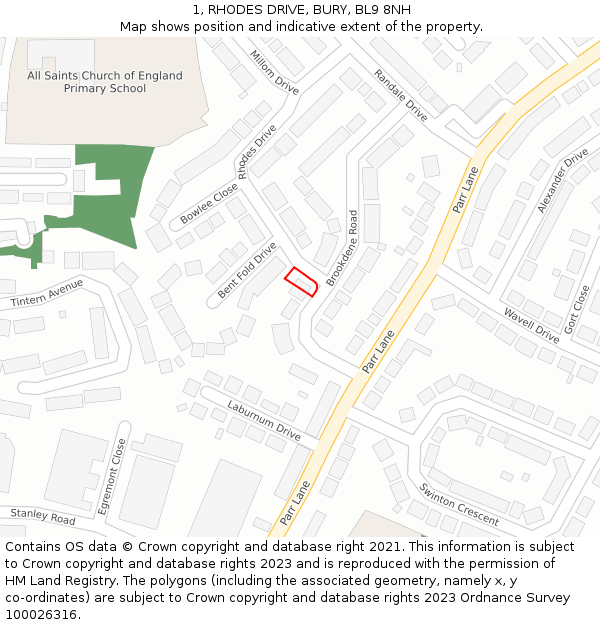 1, RHODES DRIVE, BURY, BL9 8NH: Location map and indicative extent of plot