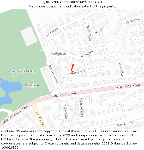 1, RHODFA PERIS, PRESTATYN, LL19 7UJ: Location map and indicative extent of plot