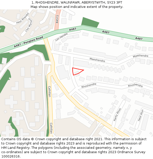 1, RHOSHENDRE, WAUNFAWR, ABERYSTWYTH, SY23 3PT: Location map and indicative extent of plot