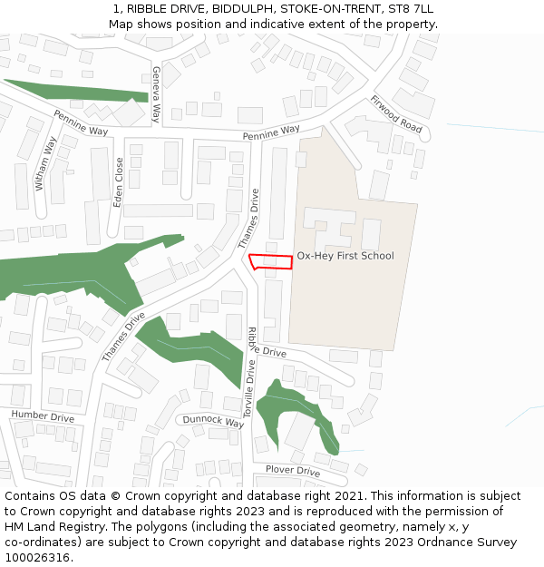 1, RIBBLE DRIVE, BIDDULPH, STOKE-ON-TRENT, ST8 7LL: Location map and indicative extent of plot