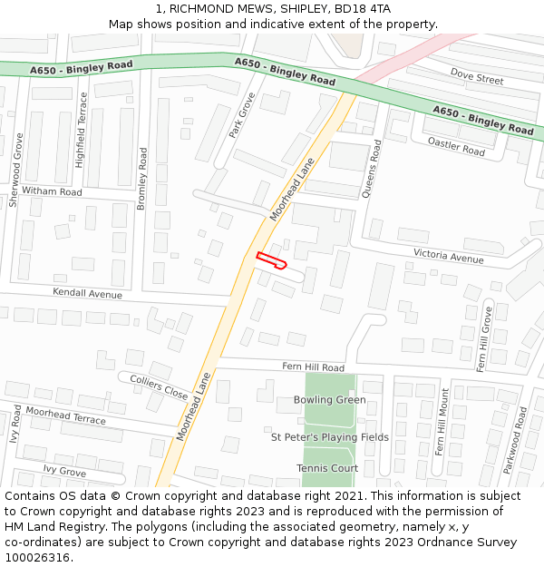 1, RICHMOND MEWS, SHIPLEY, BD18 4TA: Location map and indicative extent of plot
