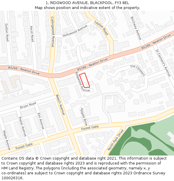 1, RIDGWOOD AVENUE, BLACKPOOL, FY3 8EL: Location map and indicative extent of plot