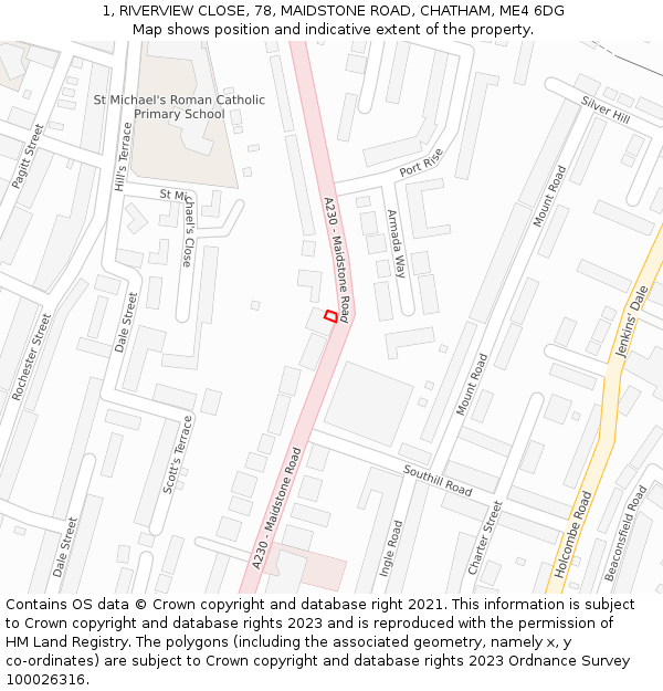 1, RIVERVIEW CLOSE, 78, MAIDSTONE ROAD, CHATHAM, ME4 6DG: Location map and indicative extent of plot