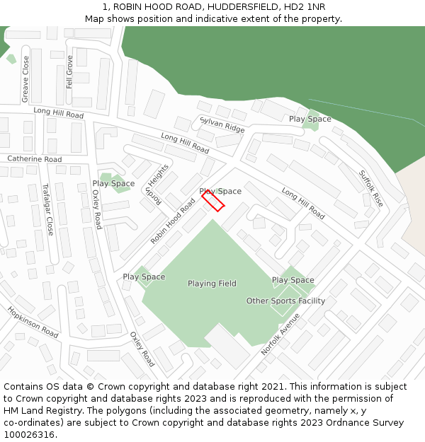 1, ROBIN HOOD ROAD, HUDDERSFIELD, HD2 1NR: Location map and indicative extent of plot
