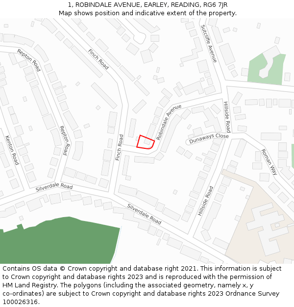 1, ROBINDALE AVENUE, EARLEY, READING, RG6 7JR: Location map and indicative extent of plot