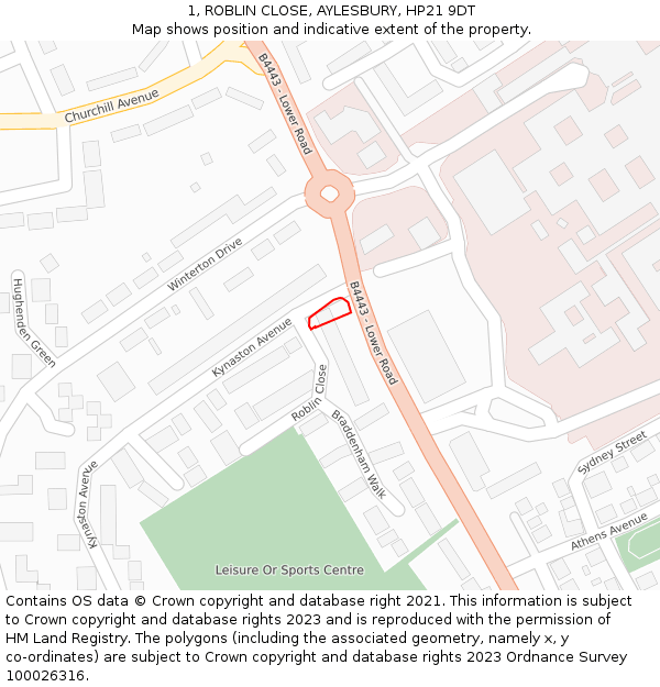 1, ROBLIN CLOSE, AYLESBURY, HP21 9DT: Location map and indicative extent of plot