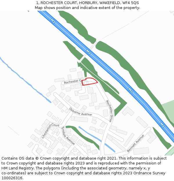 1, ROCHESTER COURT, HORBURY, WAKEFIELD, WF4 5QS: Location map and indicative extent of plot