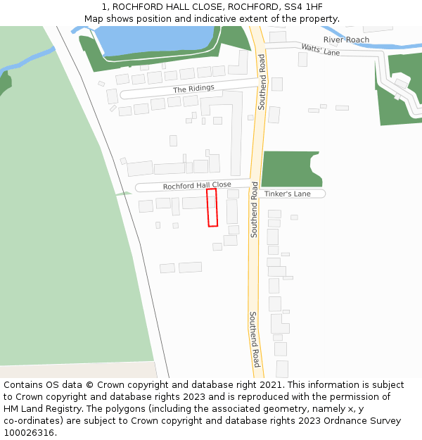1, ROCHFORD HALL CLOSE, ROCHFORD, SS4 1HF: Location map and indicative extent of plot