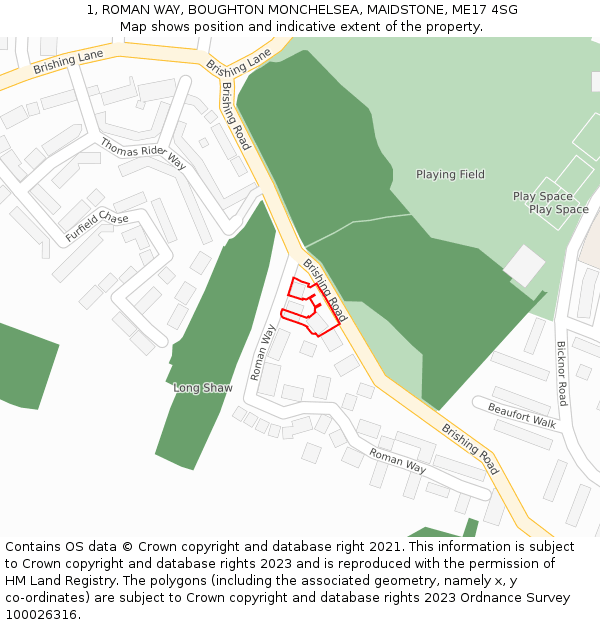 1, ROMAN WAY, BOUGHTON MONCHELSEA, MAIDSTONE, ME17 4SG: Location map and indicative extent of plot