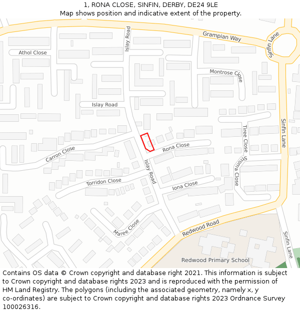 1, RONA CLOSE, SINFIN, DERBY, DE24 9LE: Location map and indicative extent of plot