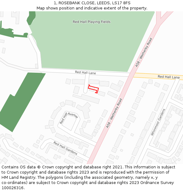 1, ROSEBANK CLOSE, LEEDS, LS17 8FS: Location map and indicative extent of plot